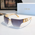 Sunglasses with deep violet gradient lenses and gold-tone frame, shield shape