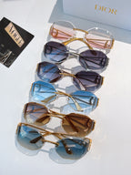 Dior sunglasses display set with mixed tinted lenses and gold-tone frames