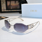 Dior sunglasses with purple-tinted lenses and gold-tone frames