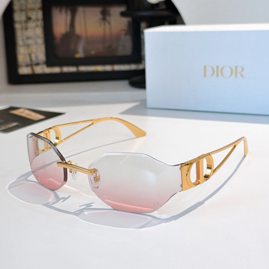 Dior sunglasses with light pink lenses and gold-tone frames