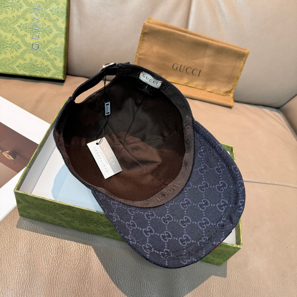 Gucci navy GG monogram cap with interior lining and adjustable strap