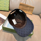 Gucci navy GG monogram cap with interior lining and adjustable strap