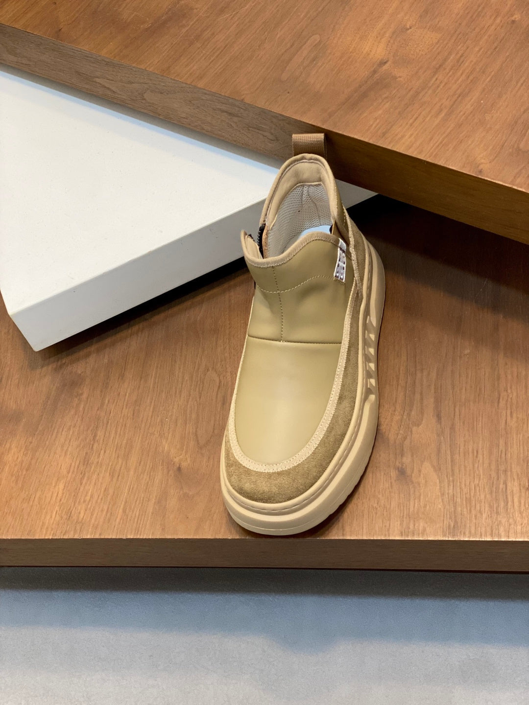 Beige Givenchy high-top slip-on sneakers with smooth upper and contrast sole