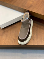 Givenchy slip-on sneaker, taupe upper with dark trim and white rubber sole