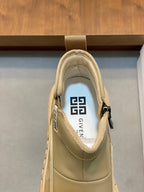 Beige Givenchy high-top sneakers with side zipper and logo patch on tongue
