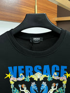 Black crewneck sweatshirt with large Versace graphic print