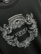 Black sweatshirt with rhinestone VERSACE Milano Medusa crest and text