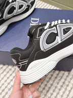 Black Dior unisex sneaker heel and side panel close-up, white trim