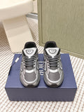 Dior unisex sneakers in grey mesh with white leather panels and black laces