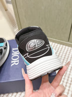 Dior unisex sneaker heel, black fabric with white logo and ribbed rubber sole