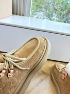 Louis Vuitton unisex tan lace-up shoes with suede upper and monogram-style pattern