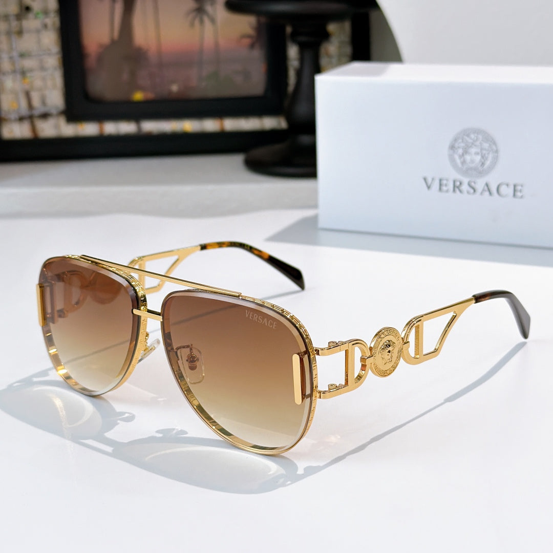 Versace aviator sunglasses, gold frame with brown tinted lenses