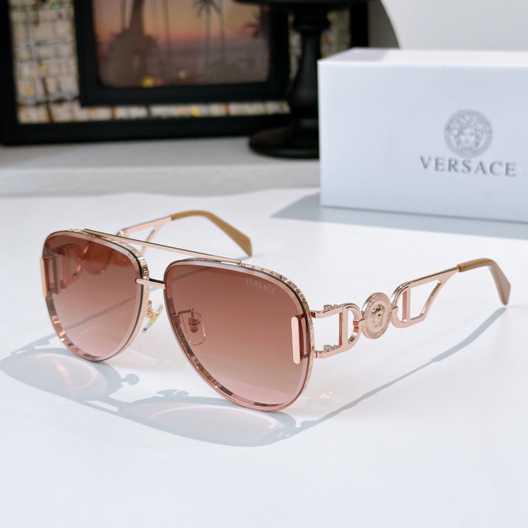 Versace aviator sunglasses, rose gold frame with pink tinted lenses