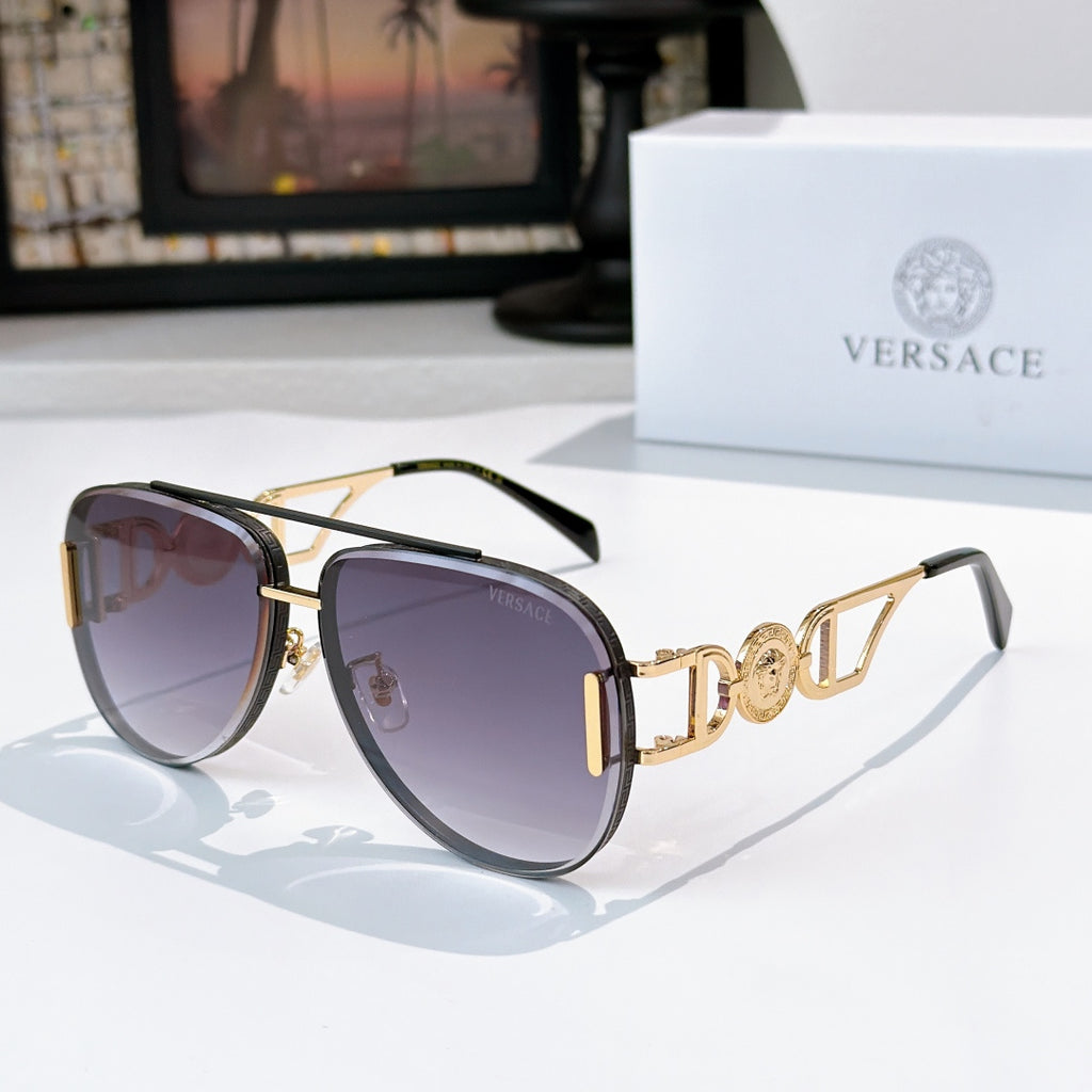 Versace aviator sunglasses, gold frame with purple tinted lenses