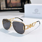 Versace aviator sunglasses, gold frame with dark gray tinted lenses