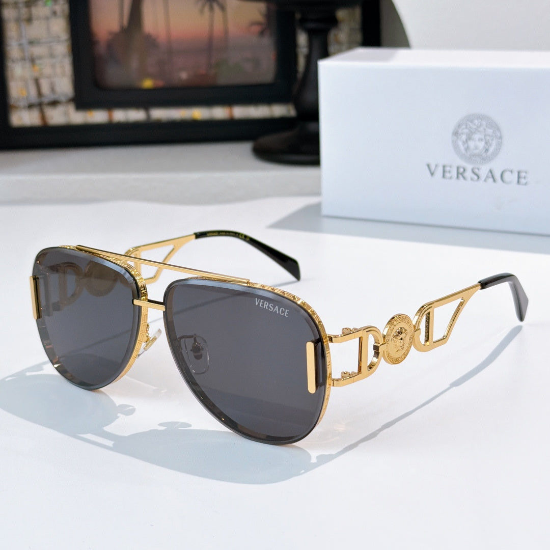 Versace aviator sunglasses, gold frame with dark gray tinted lenses