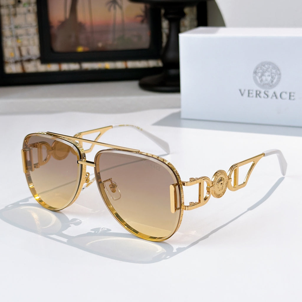 Versace aviator sunglasses, gold frame with tan tinted lenses
