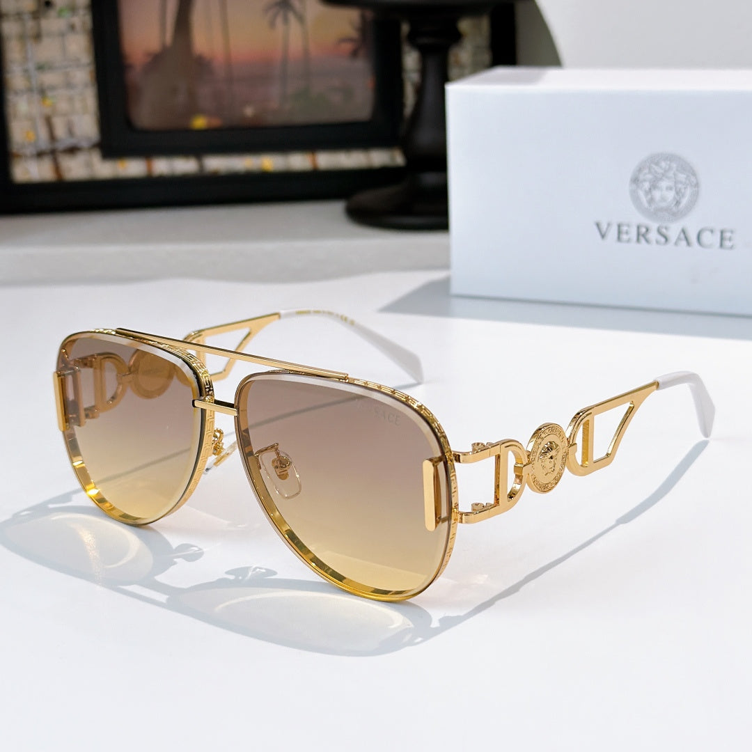 Versace aviator sunglasses, gold frame with tan tinted lenses