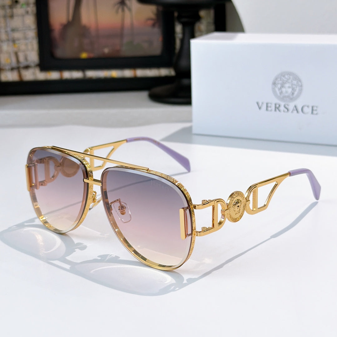 Versace aviator sunglasses, gold frame with pink tinted lenses