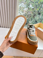 Louis Vuitton sneaker outsole with tread, white rubber sole and brown sidewall trim
