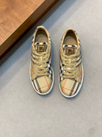 Burberry check low-top sneakers, beige plaid canvas, lace-up, white rubber sole