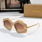 Beige octagonal sunglasses with brown gradient lenses and gold-tone temples