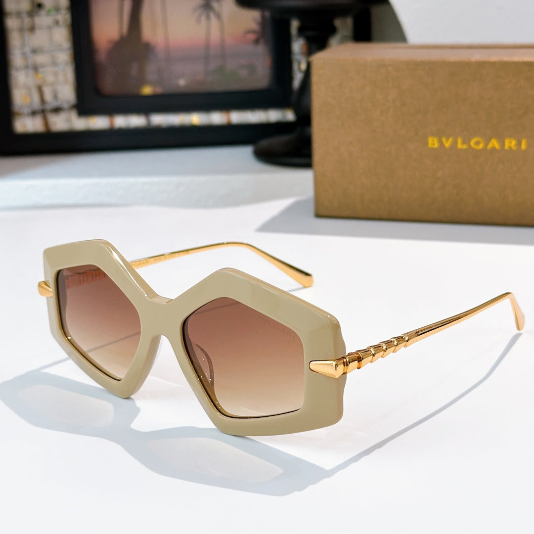 Cream octagonal sunglasses with brown gradient lenses and gold-tone temples