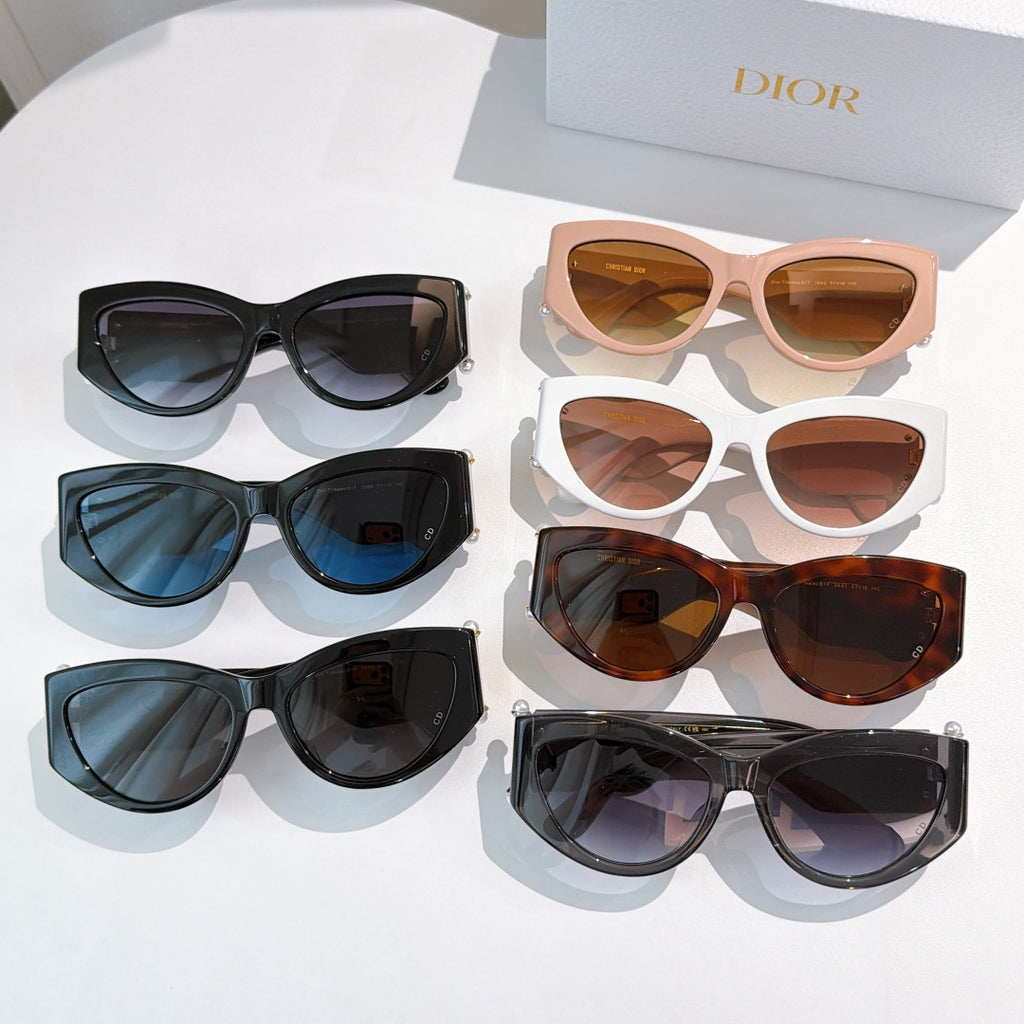 Assorted cat-eye sunglasses set with multiple frames and tinted lenses.