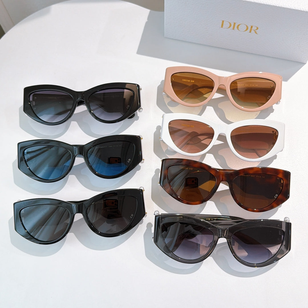Assorted cat-eye sunglasses set with multiple frames and tinted lenses.