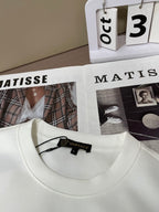 White crewneck sweatshirt with collar and neck label visible