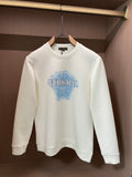 White crewneck sweatshirt with blue Versace graphic front