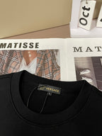 Black crewneck sweatshirt neckline and inner collar label
