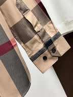 Burberry plaid long-sleeve shirt sleeve cuff with black button detail