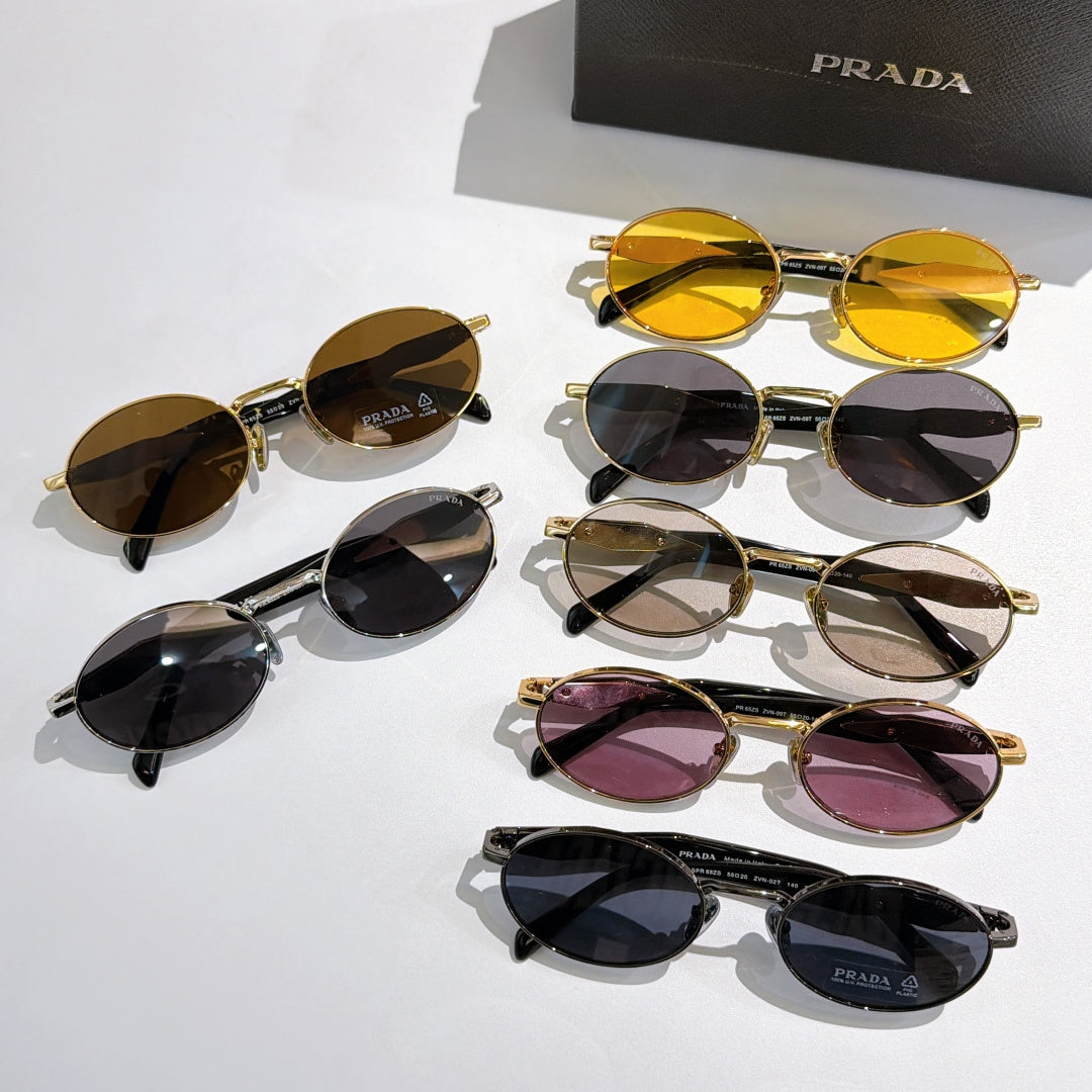 Assorted Prada sunglasses set with mixed frames and tinted lenses, top view