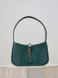 YSL small handbag in teal green textured leather, top handle, gold YSL hardware.