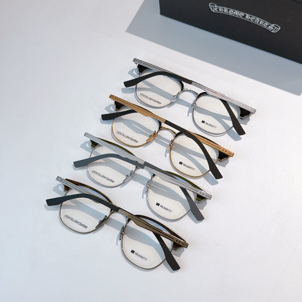 Assorted eyeglasses set with clear lenses and black temple arms
