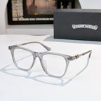 Transparent eyeglasses with silver frame and clear lenses