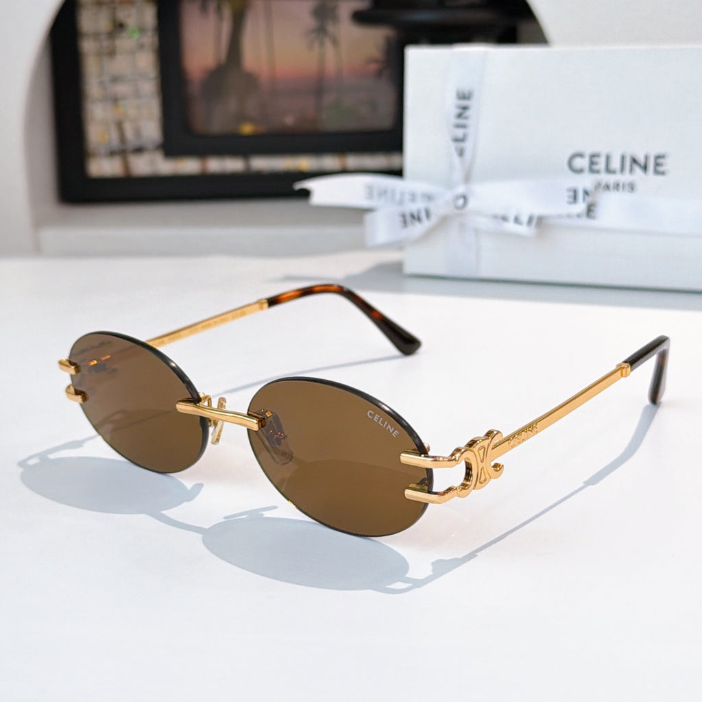 Celine round sunglasses with brown lenses and gold-tone metal frames