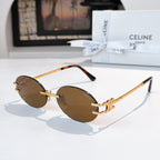 Celine round sunglasses with brown lenses and gold-tone metal frames