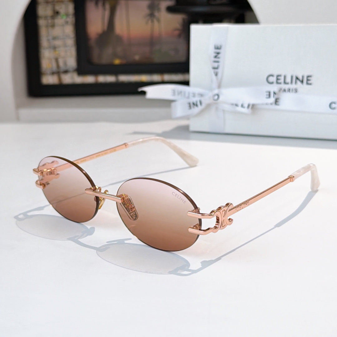 Celine round sunglasses with light brown lenses and gold-tone frames