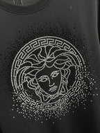 Versace black sweatshirt front with rhinestone Medusa motif