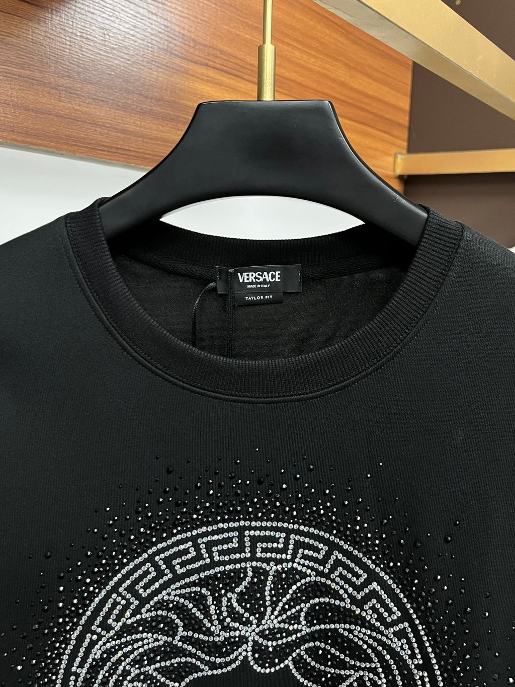 Versace black crewneck sweatshirt with rhinestone Medusa design