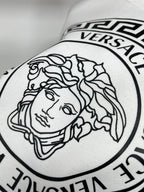 White Versace sweatshirt close-up of Medusa face logo print