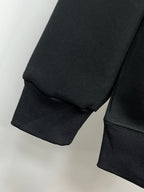 Black crewneck sweatshirt sleeve cuff and hem detail