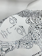 Versace white sweatshirt rhinestone Medusa face pattern in detail