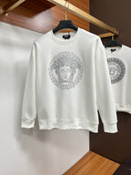 Versace white crewneck sweatshirt with rhinestone Medusa face graphic