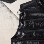Moncler black sleeveless puffer vest with stitched quilting and zip trim