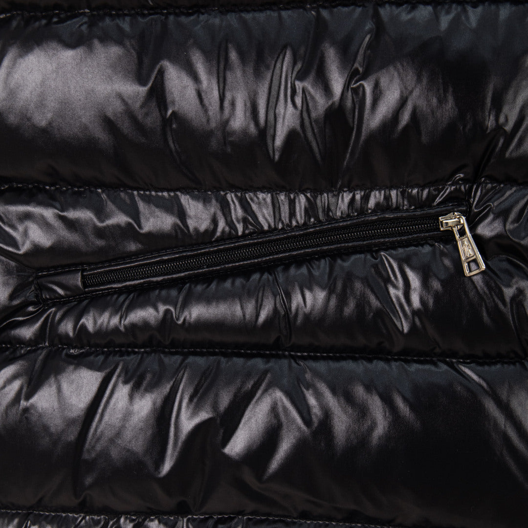 Moncler black quilted puffer vest with horizontal zip pocket