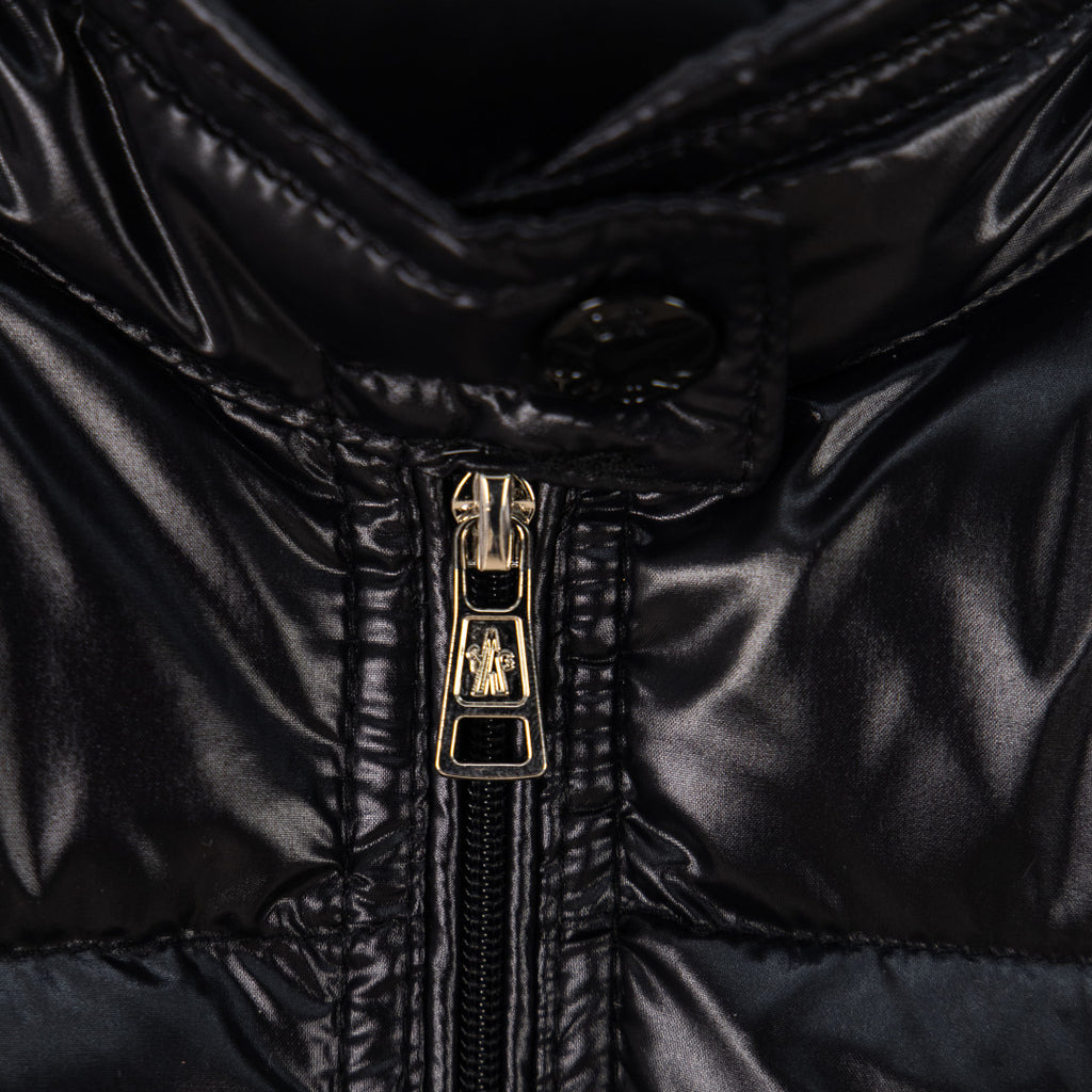Moncler black puffer vest front zipper with logo zipper pulls