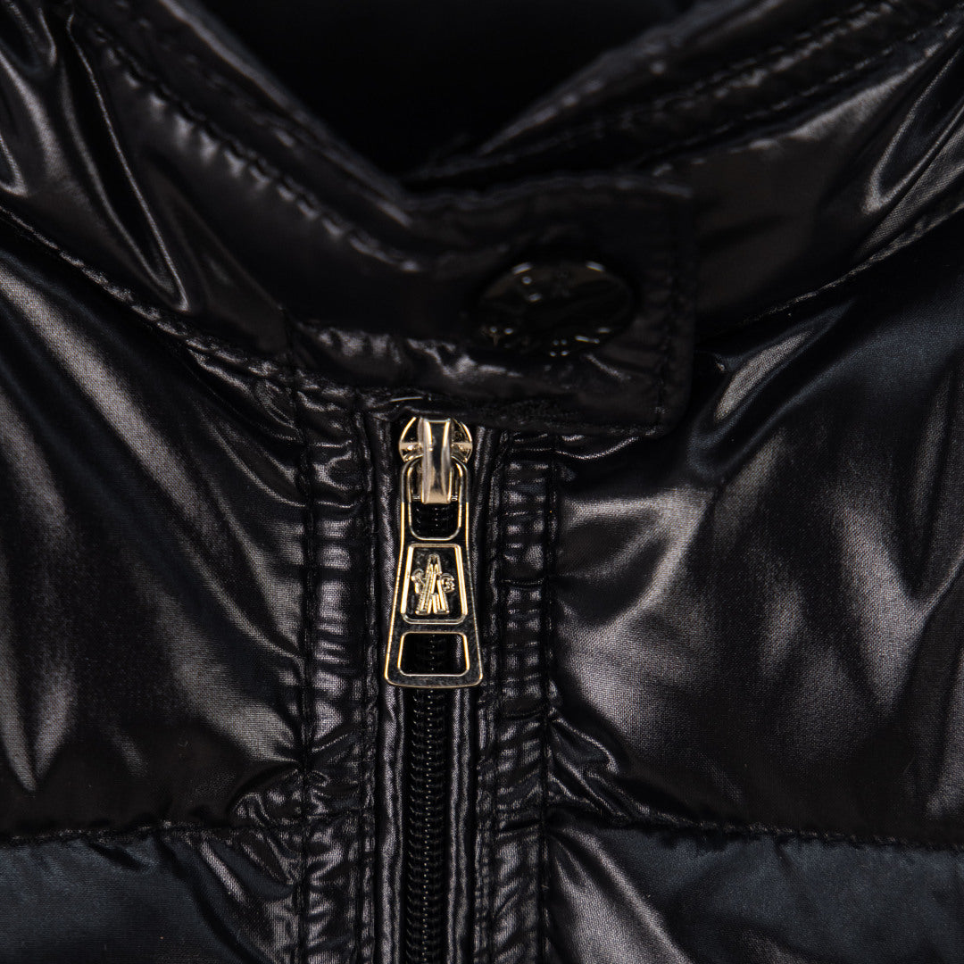 Moncler black puffer vest front zipper with logo zipper pulls